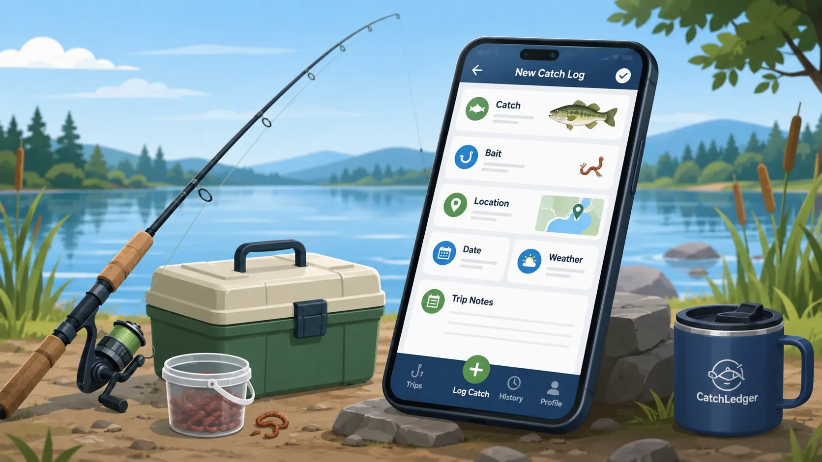 Fishing logbook app used to track catches, bait, and trip notes
